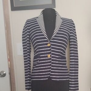 J. Crew Navy and White Striped Blazer with Gold Buttons